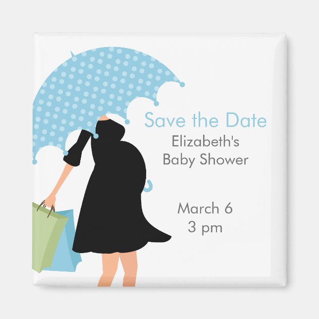 Blue Umbrella Mommy Baby Dusche Magnet (Vorne)