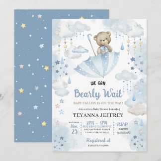Blue Umbrella Teddy Bear Baby Sprinkle Baby Dusche Einladung