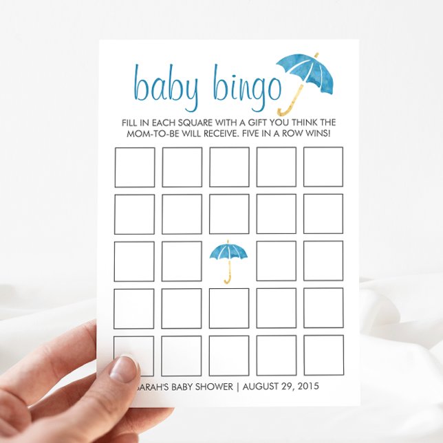 Blue Umbrellas Baby Dusche Bingo Game Card (Von Creator hochgeladen)