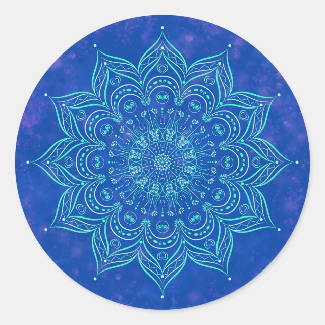 Blue und Aqua Mandala Sticker (Vorderseite)