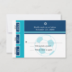 Blue und Aquamarine Bar Mitzvah Soccer Ticket UAWG RSVP Karte