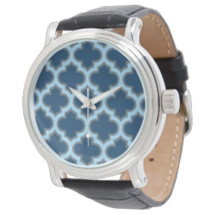 Blue und Baby Blue Trellis, Lattice, Quatrefolie Armbanduhr