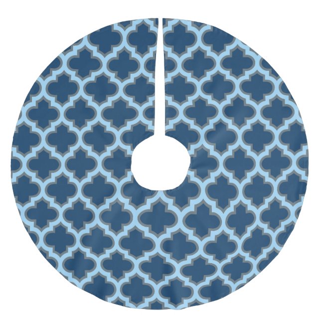 Blue und Baby Blue Trellis, Lattice, Quatrefolie Polyester Weihnachtsbaumdecke (Vorderseite)