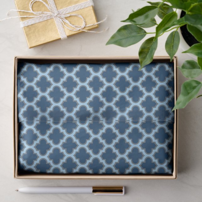 Blue und Baby Blue Trellis, Lattice, Quatrefolie Seidenpapier (Geschenk)