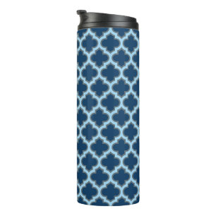 Blue und Baby Blue Trellis, Lattice, Quatrefolie Thermosbecher