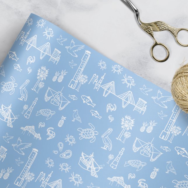 Blue und Black Charleston Toile Geschenkpapier Set (Charleston Toile Gift Wrap)