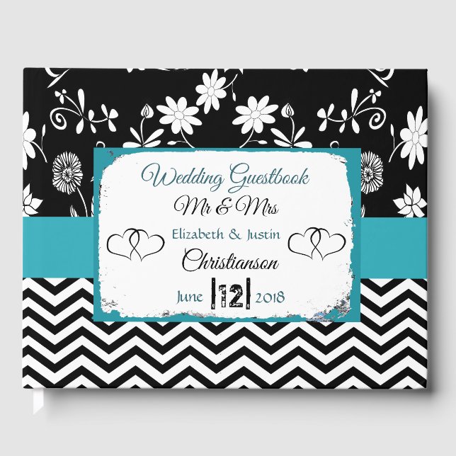 Blue und Black Hearts Hochzeitsbuch Gästebuch (Vorderseite)