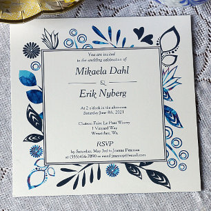 Blue und Blue Gray Blätter Blume Border Wedding Einladung