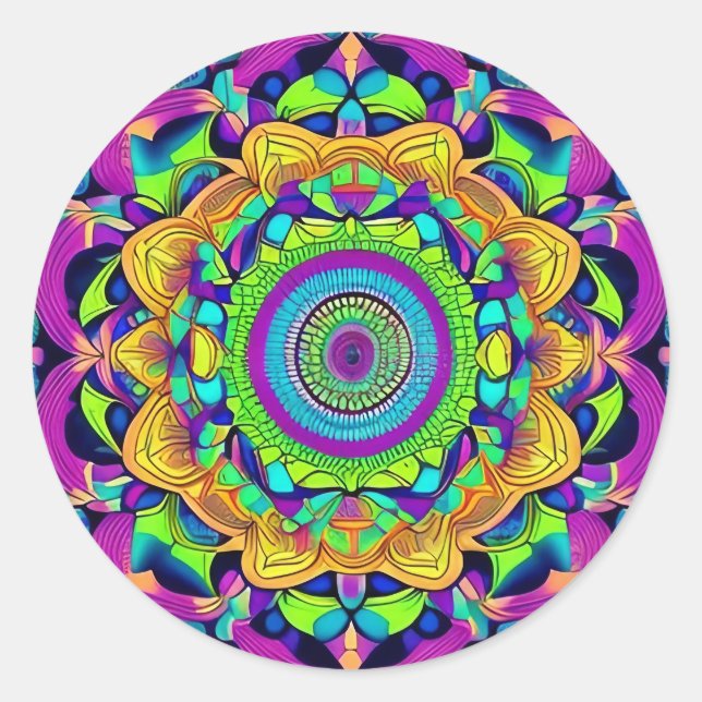 Blue und Bold Mandala Classic Round Sticker (Vorderseite)