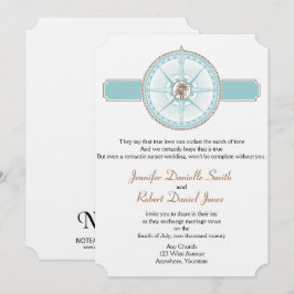 Blue und Gold Compass Rose Beach Hochzeit Einladung