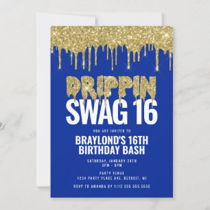 Blue und Gold Drippin Swag 16 Geburtstag Einladung