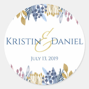 Blue und Gold Floral Round Sticker