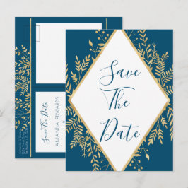 Blue und Gold Frame Moderne Hochzeit Ankündigungspostkarte