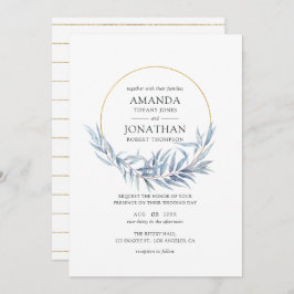 Blue und Gold Geometric Eucalyptus Blätter Wedding Einladung