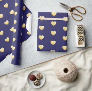 Blue und Gold Hearts Geschenkpapier