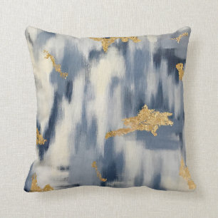 Blue und Gold Ikat Abstrakt Kissen