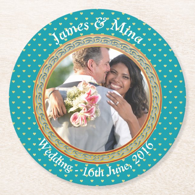 Blue und Gold Verziert Runder Pappuntersetzer (Vorderseite)