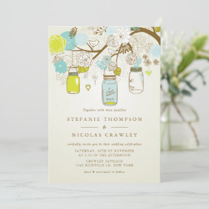 Blue und Green Vintag Mason Jars Wedding Einladung