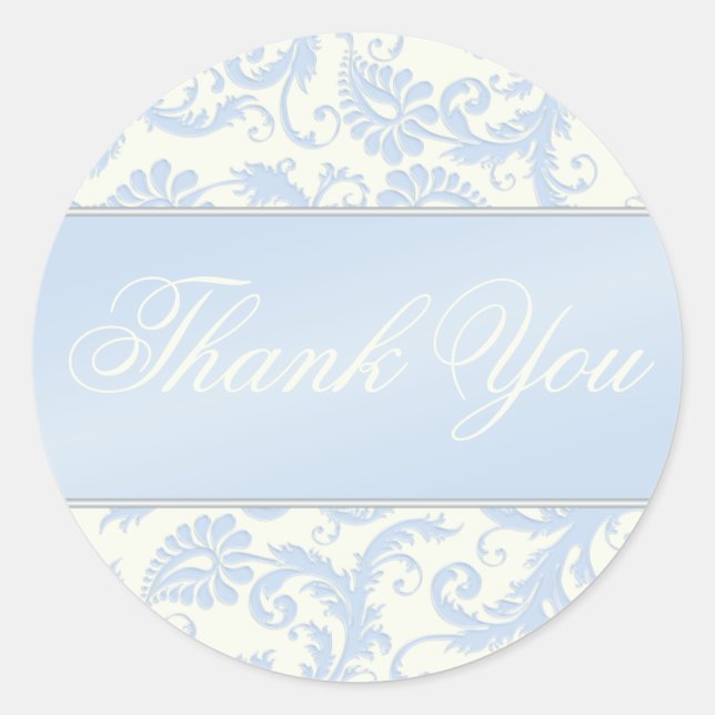 Blue und Ivory Damask Danke, Sticker (Vorderseite)