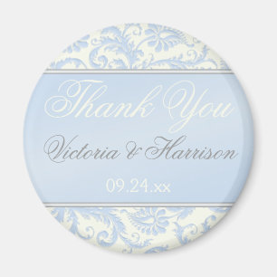 Blue und Ivory Damask Wedding Favor Magnet