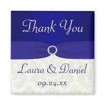 Blue und Ivory Damask Wedding Favor Magnet