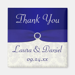 Blue und Ivory Damask Wedding Favor Magnet