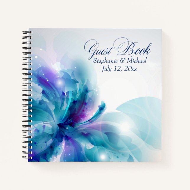 Blue und Lila Floral Wedbook Notizbuch (Vorderseite)