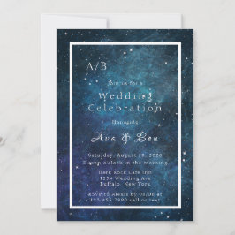 Blue und Lila Galaxy Space Initials Wedding Einladung