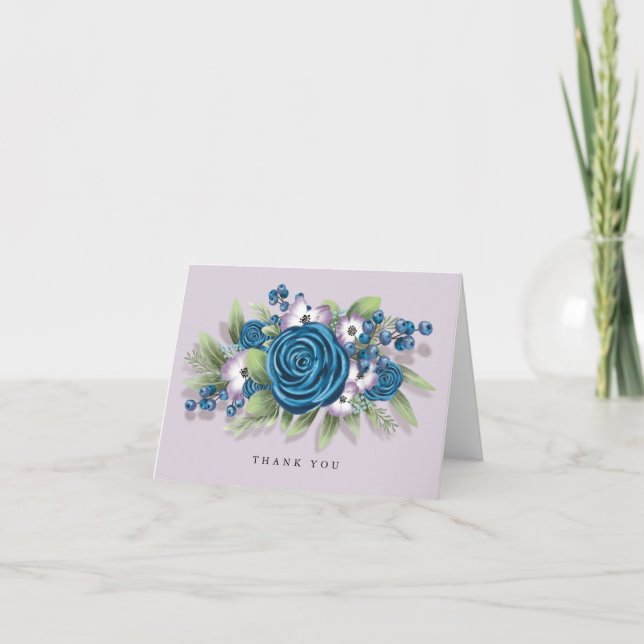 Blue und Lilac Blume mit Blueberries Hochzeit Dankeskarte (Vorderseite)