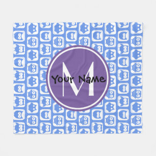 Blue und Lilac Owl Custom Monogram Personalisiert  Fleecedecke