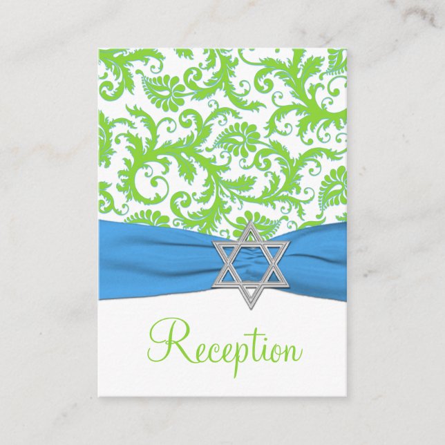 Blue und Limone Damask Bat Mitzvah Enclosure Card Begleitkarte (Vorderseite)
