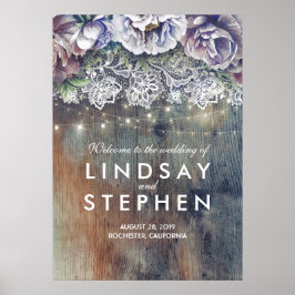 Blue und Maroon Floral Lace Wedding Willkommenszei Poster