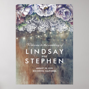 Blue und Maroon Floral Lace Wedding Willkommenszei Poster