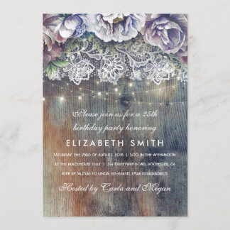 Blue und Maroon Rustic Floral Geburtstagsparty Einladung