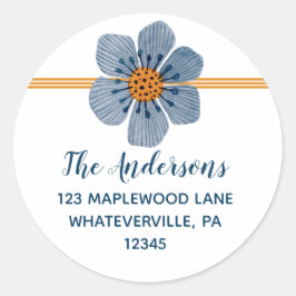 Blue und Orange Blume Round-Address-Labels Runder Aufkleber