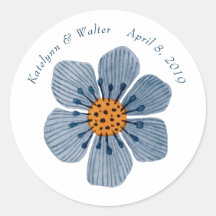Blue und Orange Blume Round Wedger Stickers