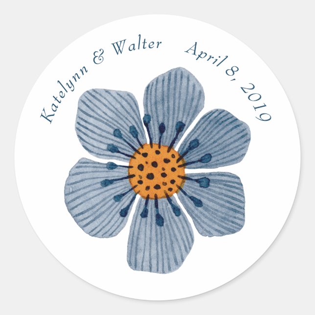 Blue und Orange Blume Round Wedger Stickers (Vorderseite)