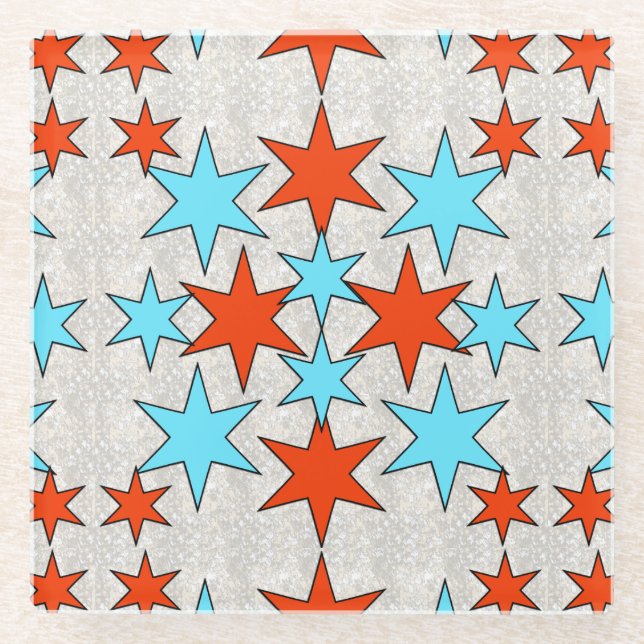 Blue und Red Star Print Glasuntersetzer (Vorderseite)