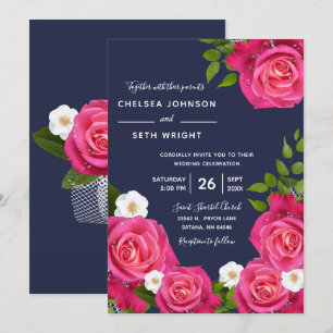 Blue und Rose Wedding Midnight Einladung