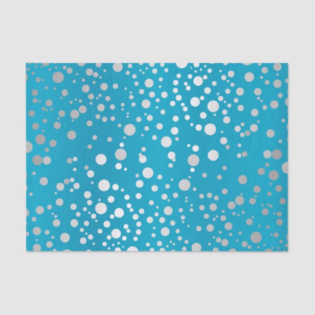 Blue und Silver Confetti Dots Seidenpapier (Vorderseite)