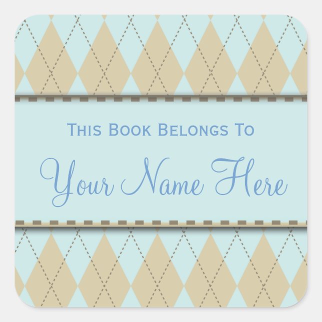 Blue und Tan Raute Name Book Plakat Aufkleber (Vorderseite)