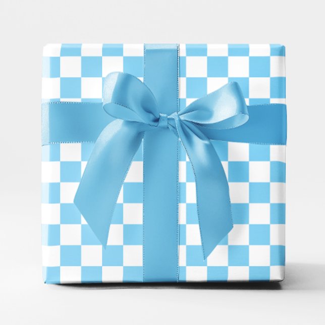 Blue und White Checkered Geschenkpapier (Baby Blue and White Checkered Wrapping Paper)