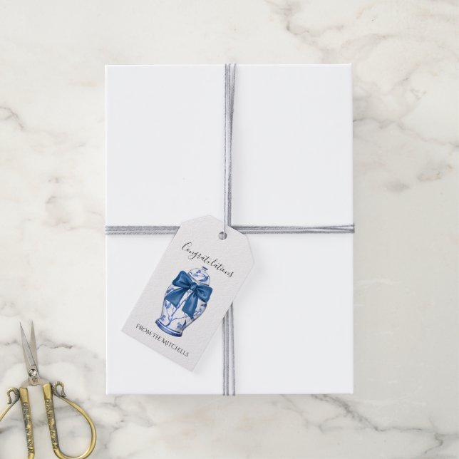 Blue und White Ginger Jar mit Blue Bow Geschenkanhänger (Mit Garn)