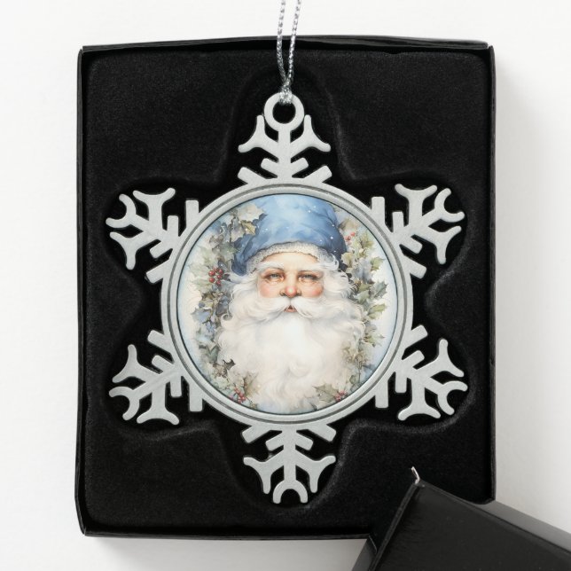 Blue und White Santa Claus Schneeflocken Zinn-Ornament (Box)