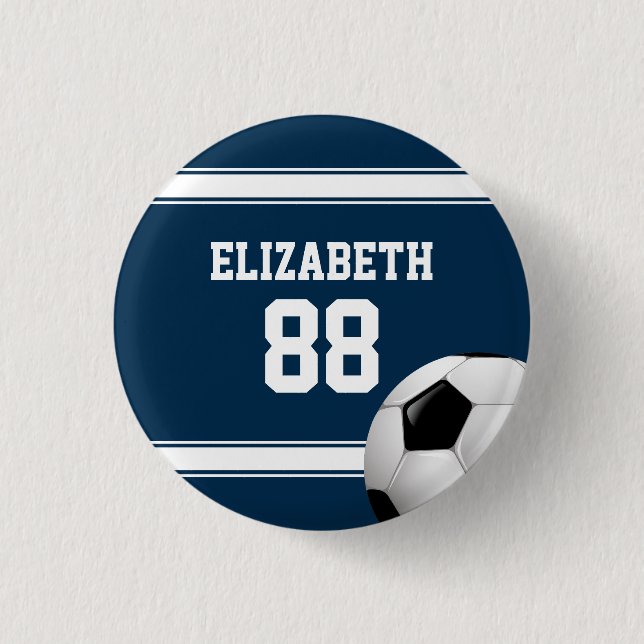 Blue und White Stripes Jersey Soccer Ball Button (Vorderseite)