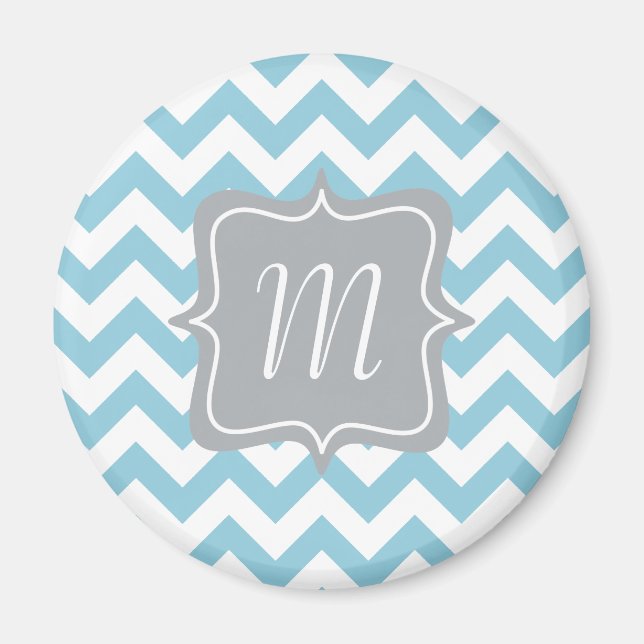 Blue und White Zigzag Monogram Magnet (Vorne)
