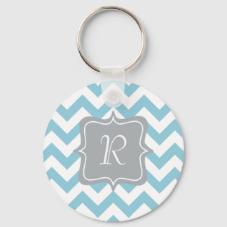 Blue und White Zigzag Monogram Schlüsselanhänger