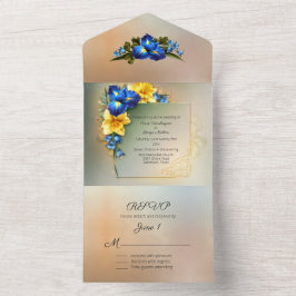 Blue und Yellow Irises Wedding All In One Einladung