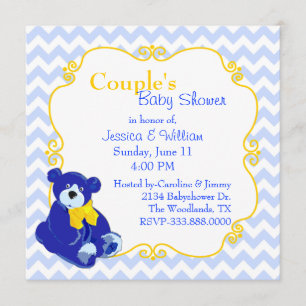 Blue und Yellow Teddy Bear Couple's Baby Dusche Einladung