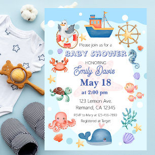 Blue Under Sea Baby Boy Shower Einladung